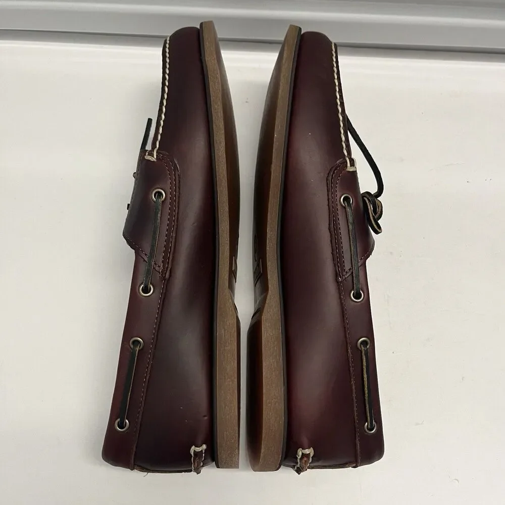 TIMBERLAND MENS CLASSIC 2 EYE ROOT BEER SHOE BROWN FULL GRAIN BOAT SHOE SZ 15 M